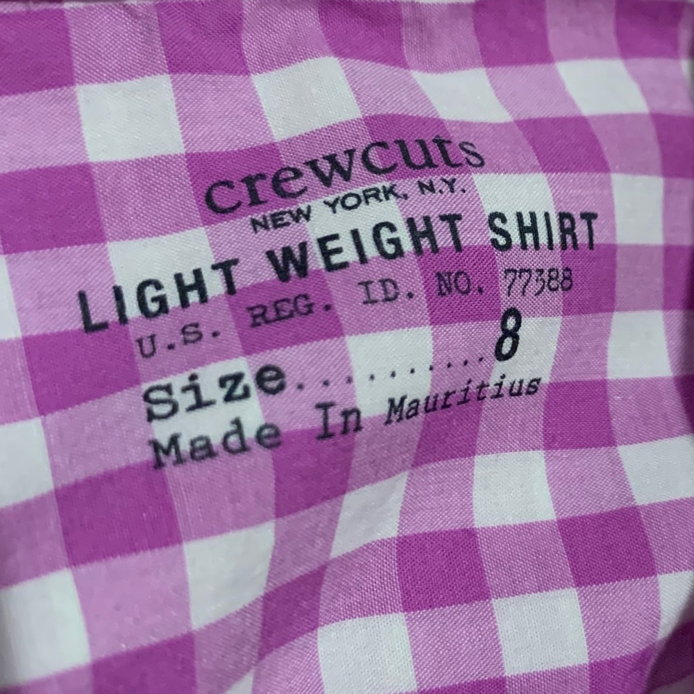 CrewCuts Lavender Gingham Light Weight Boys Size 8